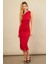 Kadın Kırmızı Büzgülü Tek Omuz Midi Elbise YEL221676 3