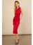 Kadın Kırmızı Büzgülü Tek Omuz Midi Elbise YEL221676 4