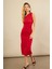 Kadın Kırmızı Büzgülü Tek Omuz Midi Elbise YEL221676 5