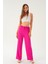 Fuşya Beli Lastikli Bol Paça Dokuma Pantolon 4284-1 2