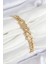 Pirinç Zirkon Taşlı Ezme Küba Zincir Model Gold Renk Kadın Bileklik - TJ-BB7549 2