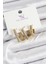Pirinç Zirkon Taşlı Dikdörtgen Model Gold Renk 3'lü Kadın Küpe - TJ-BKP10935 1