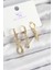 Pirinç Zirkon Taşlı Sallantılı Model Gold Renk 3'lü Kadın Küpe - TJ-BKP10939 1