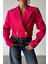 Ipeksi Arkası Inci Düğme Detaylı Crop Ceket - Fuşya 4
