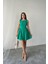 Ipeksi Yeşil Mini Boy Büzgülü Keten Elbise 1