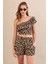 Kadın Camel-Siyah Desenli Crop Şort Takım EV100 2