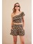 Kadın Camel-Siyah Desenli Crop Şort Takım EV100 4