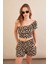 Kadın Camel-Siyah Desenli Crop Şort Takım EV100 5