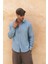 Agnola Oversize Erkek Mavi Keten Gömlek 6