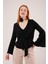 Ipeksi Ön Bağlamalı Volan Kol Siyah Bluz 1