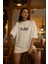 Ipeksi Unisex Bisiklet Yaka Baskılı Oversize T-Shirt - Beyaz 2