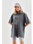 Ipeksi Unisex Taş Desenli Oversize T-Shirt - Füme 5