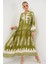 2423 Otantik Desenli Tesettür Elbise - Mint Yeşili 3
