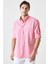 Erkek Fuşya Comfort Fit Rahat Kesim Düğmeli Yaka Casual Keten Gömlek 10