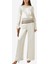 Naia Sadu Saten Off White Geniş Paça Pantolon, Krem 2