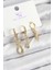 Pirinç Zirkon Taşlı Sallantılı Model Gold Renk 3'lü Kadın Küpe 1