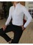 İtalyan Stil Slim Fit Dik Yaka Saten Erkek Gömlek Beyaz T4754 2