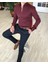 italyan stil slim fit dik yaka saten erkek gömlek Bordo T4742 6