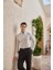 Onan Erkek Klasik Gömlek Modern Slim Fit Keten Görünümlü Ince Çizgili Desen 5