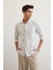Onan Erkek Klasik Gömlek Modern Slim Fit Keten Görünümlü Ince Çizgili Desen 2