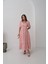 Ipeksi Pembe Süs Düğmeli Balon Kollu Elbise 3