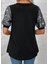 Ipeksi Kadın Kısa Kollu V Yakalı Pul Payet Detaylı Viskon Bluz 4
