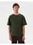 Erkek Haki Oversize T-Shirt - Organik Pamuk, Düşük Omuz, Geniş Kalıp, Bisiklet Yaka, Spor Görünüm 1
