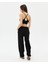 Kadın Siyah Easy West Pantolon - Bilek Boy, Paça Pens Detaylı, Keten Karışımı Kumaş, Günlük ve Hafif Spor Pilates / Yoga Kullanım İçin Rahat Pantolon 5
