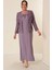 Boncuk Işlemeli Güpürlü Astarlı Elbise Ceket Büyük Beden 2'li Takım Lila 1