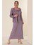 Boncuk Işlemeli Güpürlü Astarlı Elbise Ceket Büyük Beden 2'li Takım Lila 2