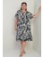 Kadın V Yaka Karışık Yaprak Desenli Cepli Eteği Fırfırlı Büyük Beden Elbise 2