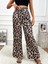 Kadın Yüksek Bel Beli Lastikli Bağcıklı Leopar Desenli Süprem Pantolon 1