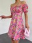 Yakası Lastikli Bağcık Detaylı Mini Elbise -Pembe Pembe-38 1