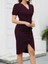 Kadın Kısa Kollu V Yakalı Önden Fırfırlı Ithal Krep Elbise S-M-Bordo 2