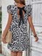 Kadın Kısa Kollu Kolları Fırfır Detay Arkası Bağlamalı Leopar Desen Kolsuz Mini Mikro Elbise L-Xl-Beyaz 2