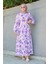 Keny Lotus Çiçekli Yazlık Elbise-Mor 1