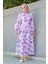 Keny Lotus Çiçekli Yazlık Elbise-Mor 4