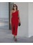 Kadın Kolsuz Tek Omuz Damla Detay Janjan Krep Elbise S-M-Kırmızı 2