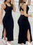 Kadın Yuvarlak Yaka Sırttan Çapraz Şerit Love Detaylı Yırtmaçlı Viskon Elbise 2xl-3xl-Siyah 3