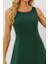 Kadın Kolsuz Etek Ucu Lazer Kesim Çiçek Desenli Midi Boy Ithal Krep Elbise 2xl-3xl-Yeşil 2