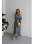 Kadın Kısa Kollu Madonna Yaka Fırfırlı Belden Yırtmaçlı Maksi Süprem Elbise Mavi-2xl-3xl 1