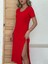 Kadın Kısa Kollu V Yaka Maxi Boy Elbise 124 cm L-Xl-Kırmızı 4