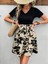 Kadın Kısa Kollu V Yakalı Belden Kuşaklı Çiçek Desenli Üst Viskon Alt Süprem Elbise 2xl-3xl-Siyah 1