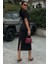 Beli Büzgülü Midi Elbise 2853 Xl-Si̇yah 4