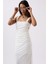 Yırtmaç Detay Sırt Dekolte Elbise S-Beyaz 1