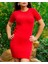 Kadın Kırmızı Kısa Kol Bel Detay Kaşkorse Elbise S-M-Kırmızı 5