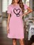 Kadın Kısa Kollu Bisiklet Yaka Kalp Desenli Viskon Elbise Pembe-S-M 2