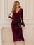 Kadın Uzun Kollu Kruvaze Yaka Belden Büzgü Detay Midi Kadife Elbise 2xl-3xl-Bordo 1