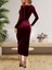 Kadın Uzun Kollu Kruvaze Yaka Belden Büzgü Detay Midi Kadife Elbise 2xl-3xl-Bordo 3