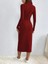 Kadın Uzun Kollu Balıkçı Yaka Yırtmaçlı Düğmeli Şardonlu Kaşkorse Elbise(Kemersiz) L-Xl-Bordo 3